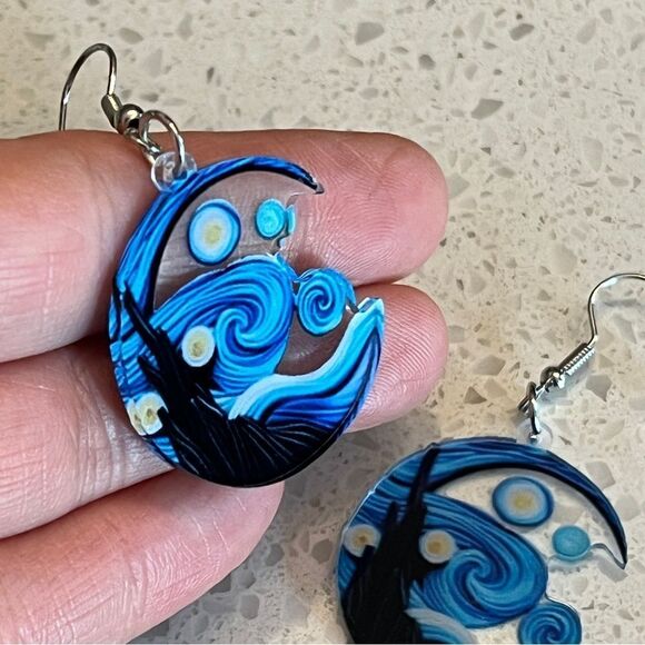 Van Gogh Starry Night Earrings - Picture 3 of 8